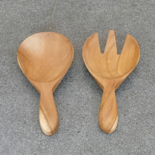 Holzlöffel und -gabel, aus Teakholz, 17cm L 